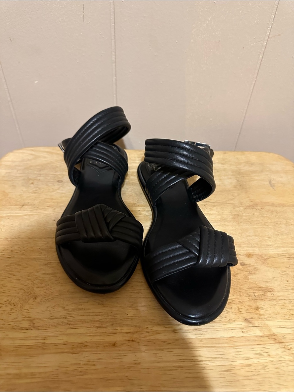 Vince Camuto Black Quilted Strap Ankle Sandals